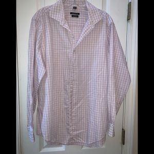 Men’s L 16 32/33 Gray pink plaid button down shirt